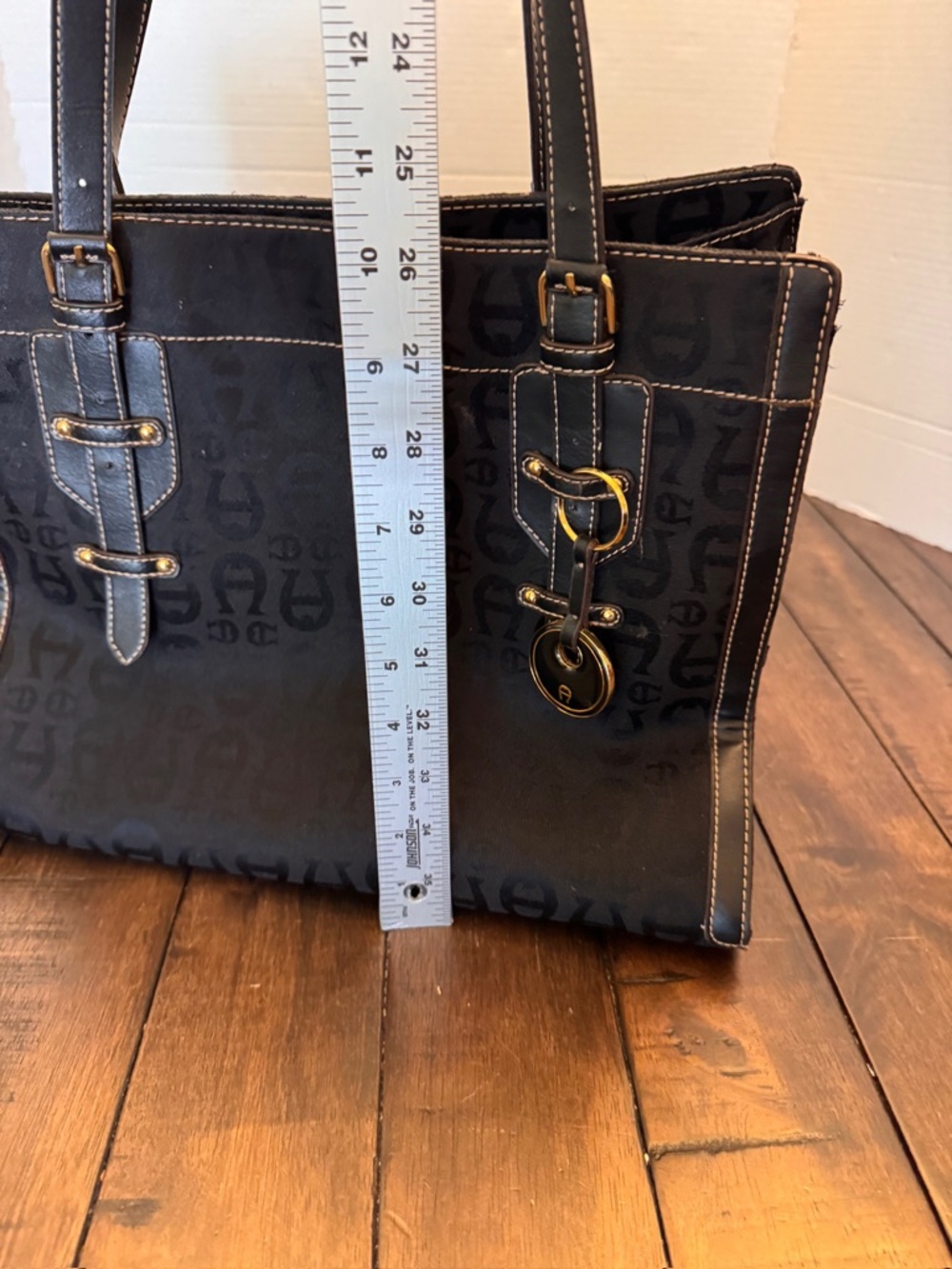 Vintage Etienne Aigner Womens Black Monogram Shoulder Bag Y2K Preppy Classy Boho - Picture 13 of 13